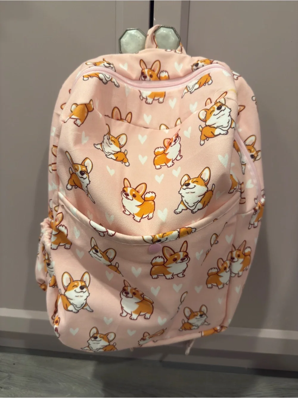 Kids Pink Corgi-Print Super Soft Backpack